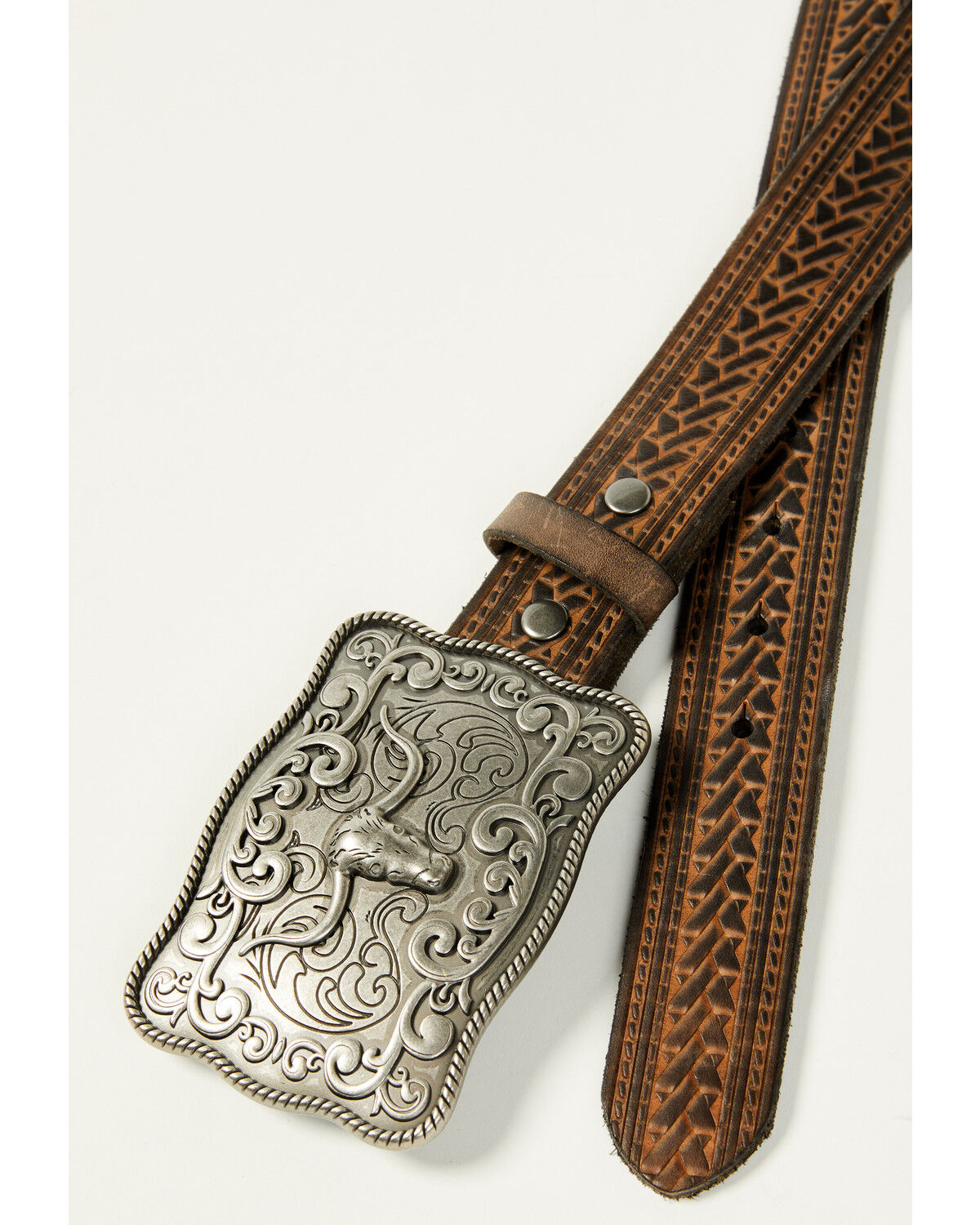 Image #2 - Cody James Men's Declan Embossed Buckle Belt - Big, Brown, hi-res