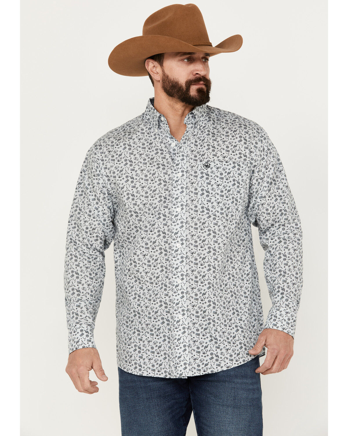 Image #1 - Ariat Men's Fortune Classic Fit Button Down Long Sleeve Western Shirt, Grey, hi-res