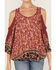 Image #3 - Wild Moss Women's Floral Print Cold Shoulder Top, Rust Copper, hi-res