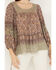 Image #3 - Angie Women's Long Sleeve Macrame Insert Floral Border Print Top, Rust Copper, hi-res