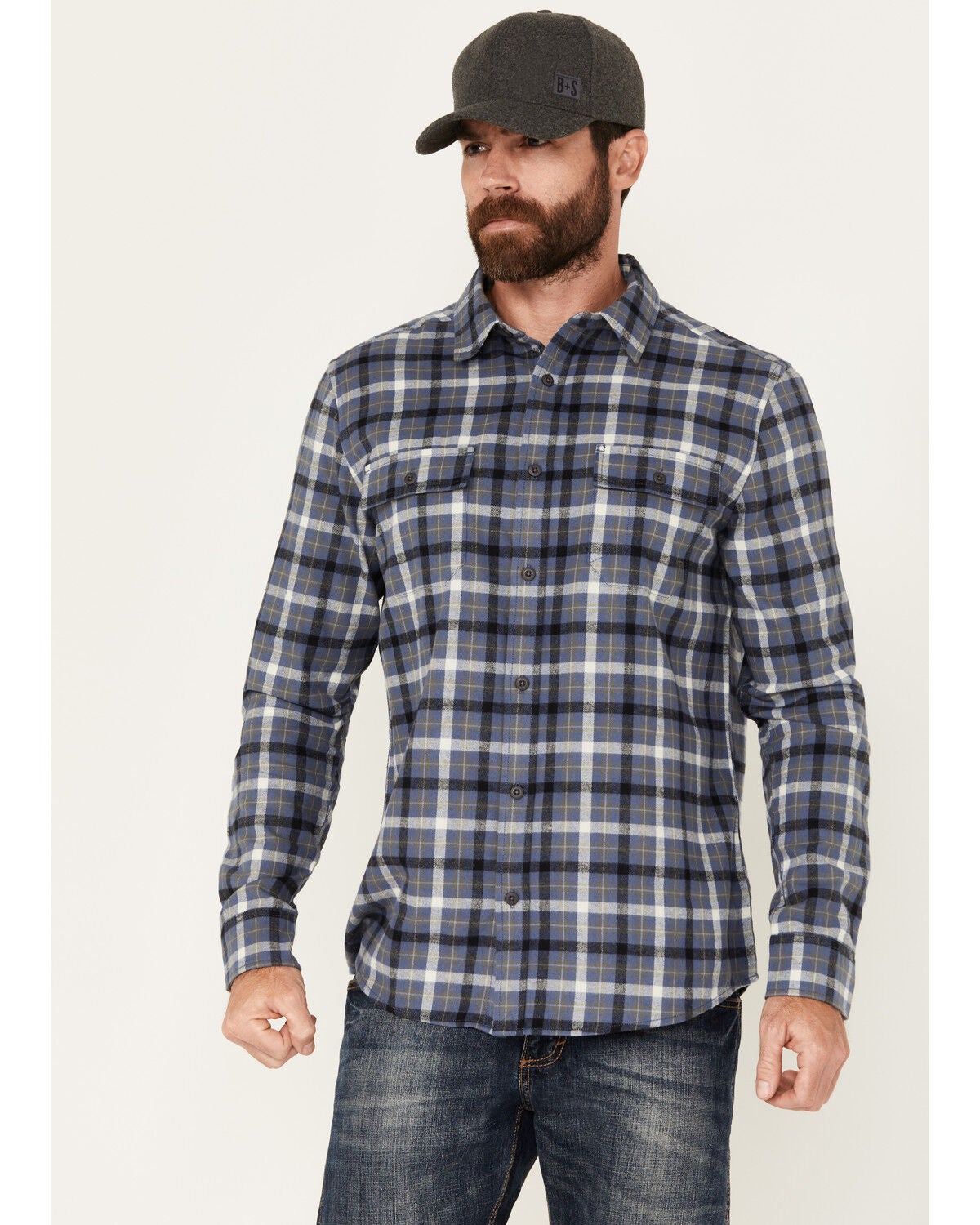 Brothers and Sons Men's Bosque Everyday Plaid Print Long Sleeve Button Down Flannel Shirt, Indigo, hi-res