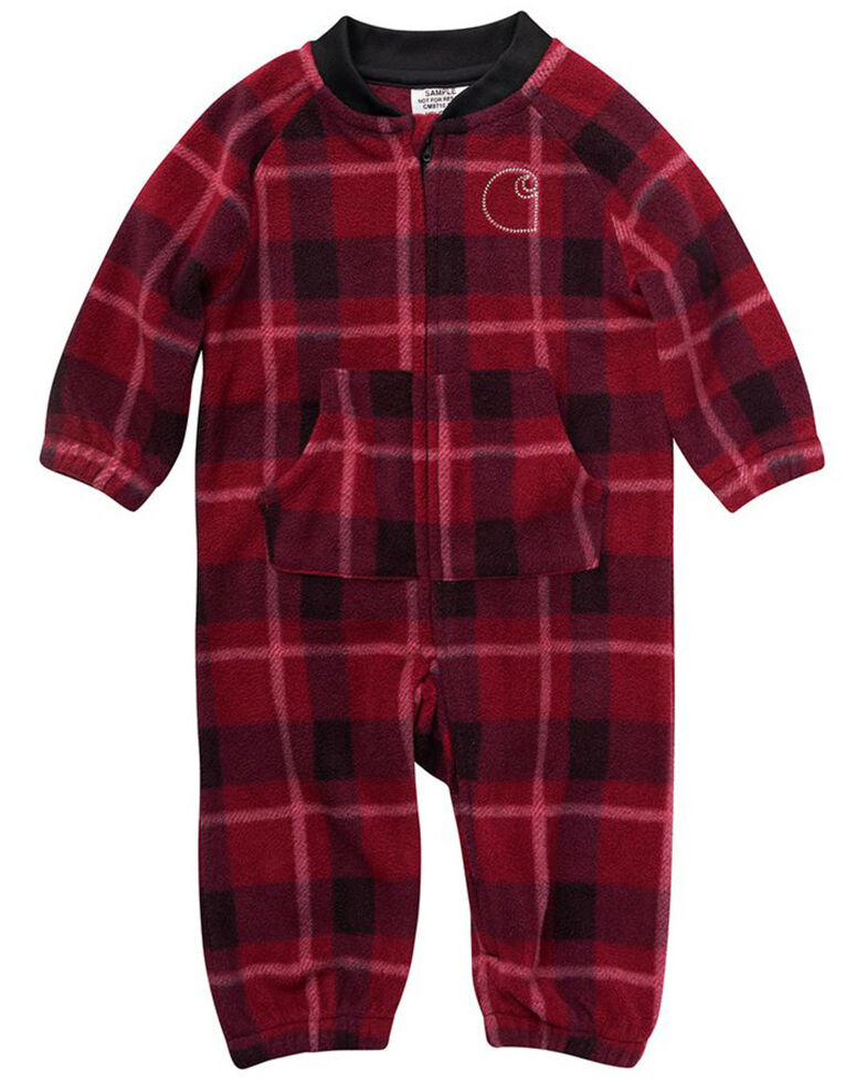 Carhartt Infant Boys' Plaid Red Fleece Long Sleeve Zip Front Coverall , Medium Green, hi-res