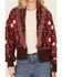 Image #2 - Shyanne Women's Cropped Southwestern Print Fringe Sweater, Mahogany, hi-res