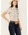 Image #2 - Wrangler Retro Women's Plaid Print Short Sleeve Pearl Snap Western Shirt , Cream, hi-res