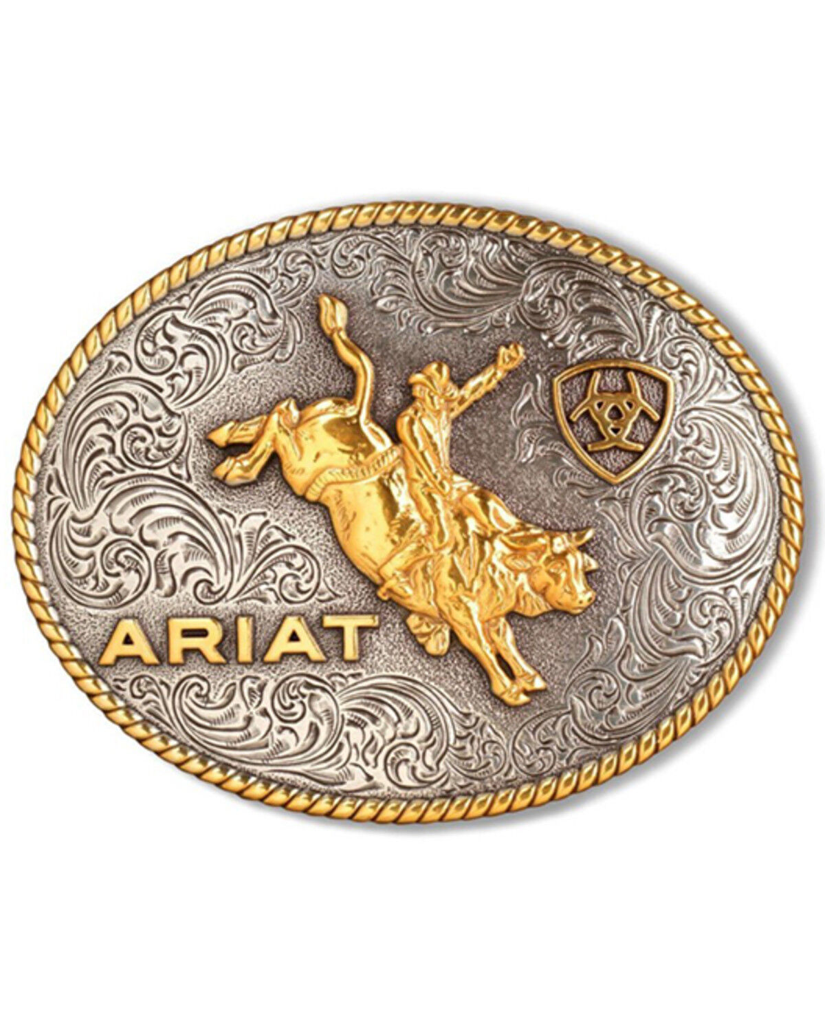 Image #1 - Ariat Men's Two-Toned Oval Roper Bullrider Buckle, Silver, hi-res