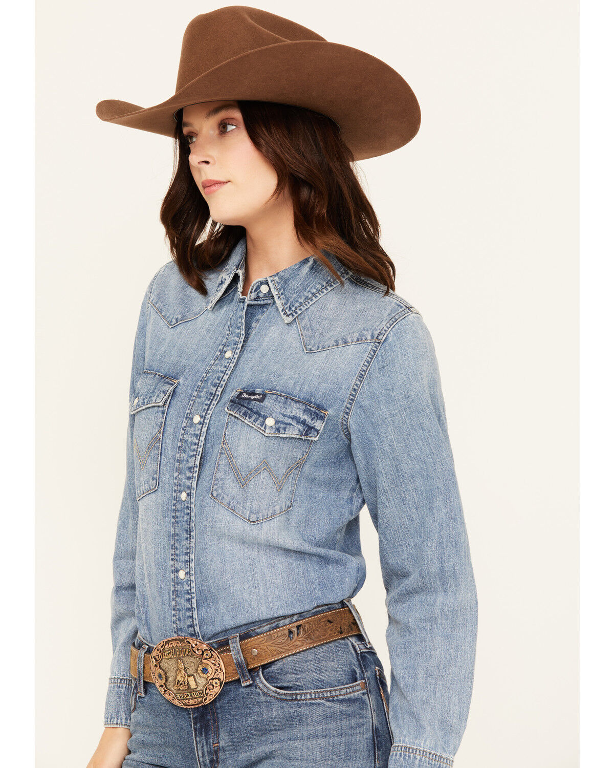 Image #2 - Wrangler Retro Women's Light Wash Denim Long Sleeve Snap Western Shirt, Light Wash, hi-res