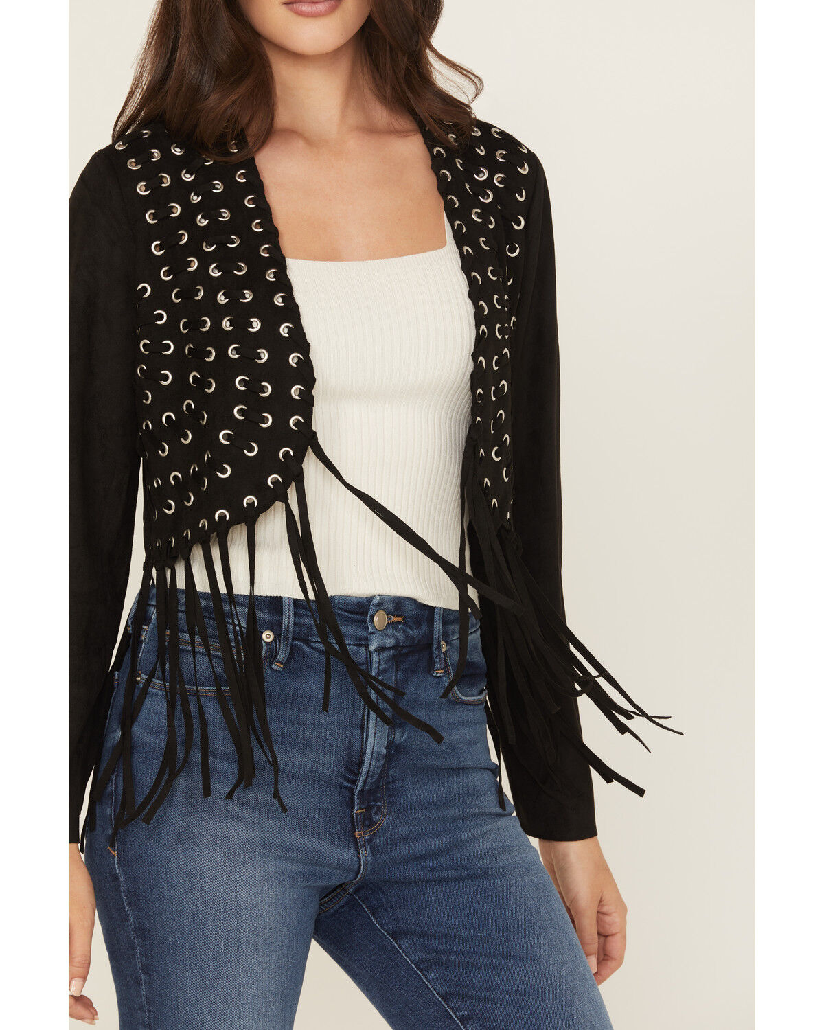 Image #3 - Vocal Women's Fringe Cropped Jacket, Black, hi-res