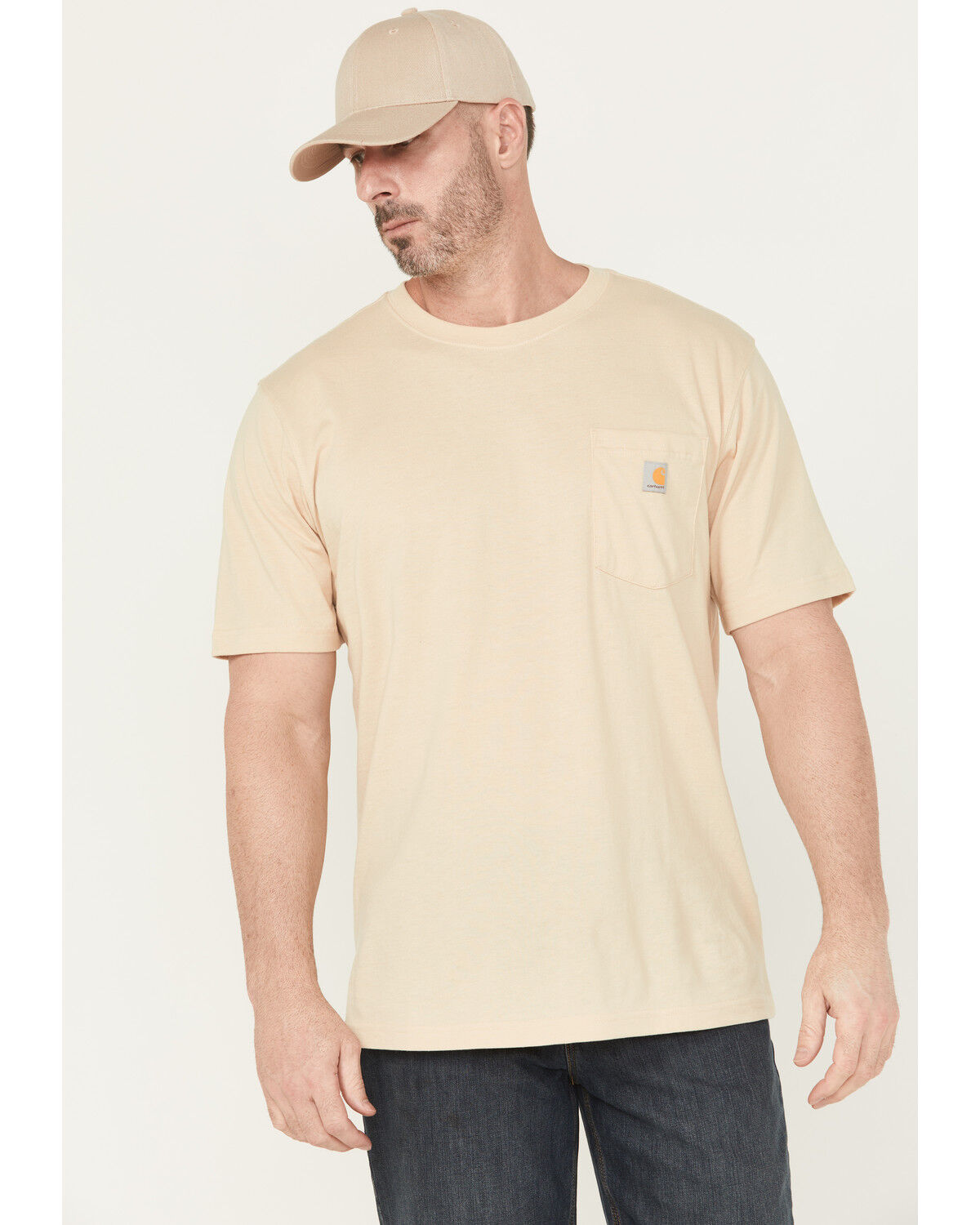 Image #2 - Carhartt Men's Relaxed Fit Lightweight C Graphic Short Sleeve Pocket Shirt, Cream, hi-res