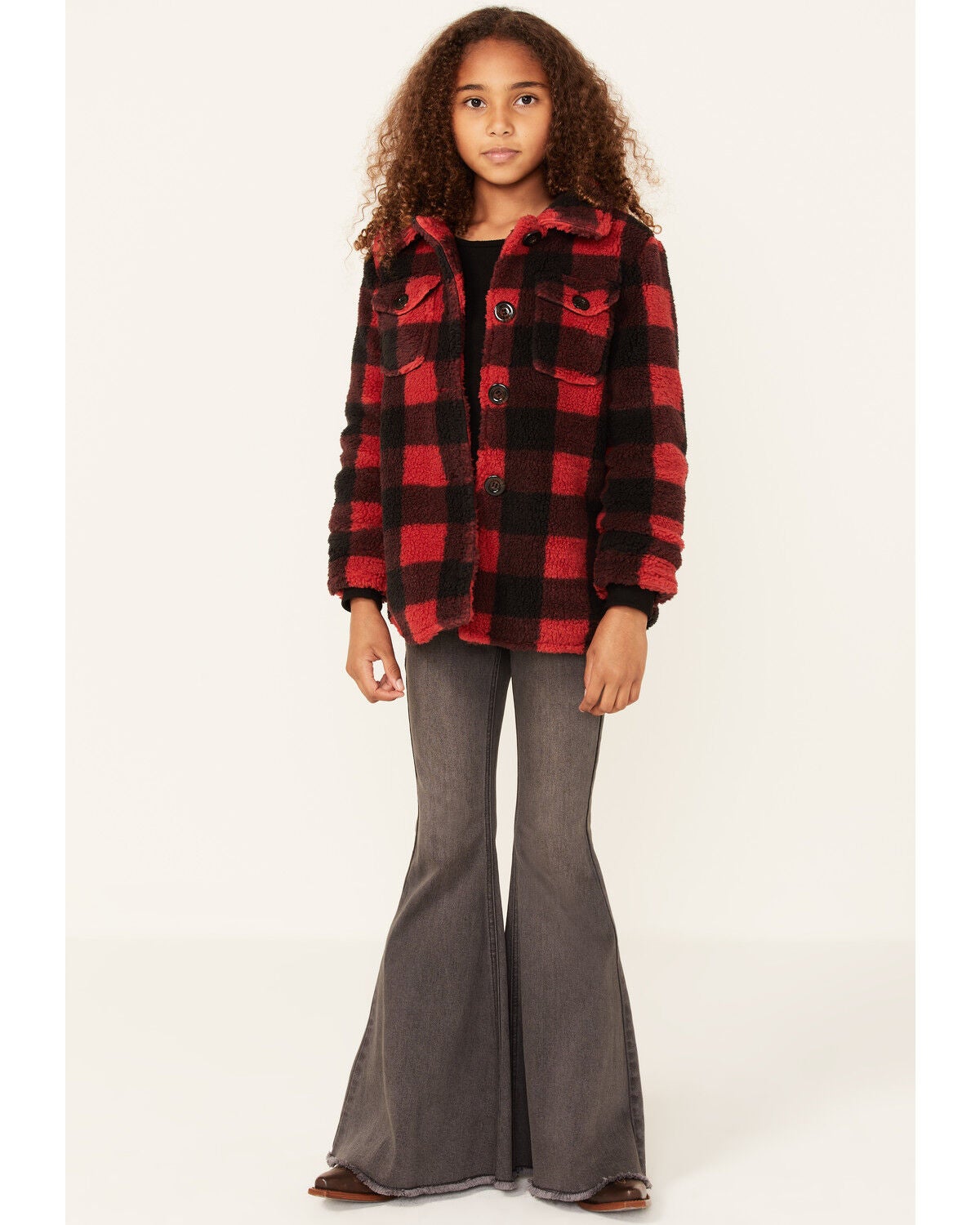 red plaid sherpa jacket