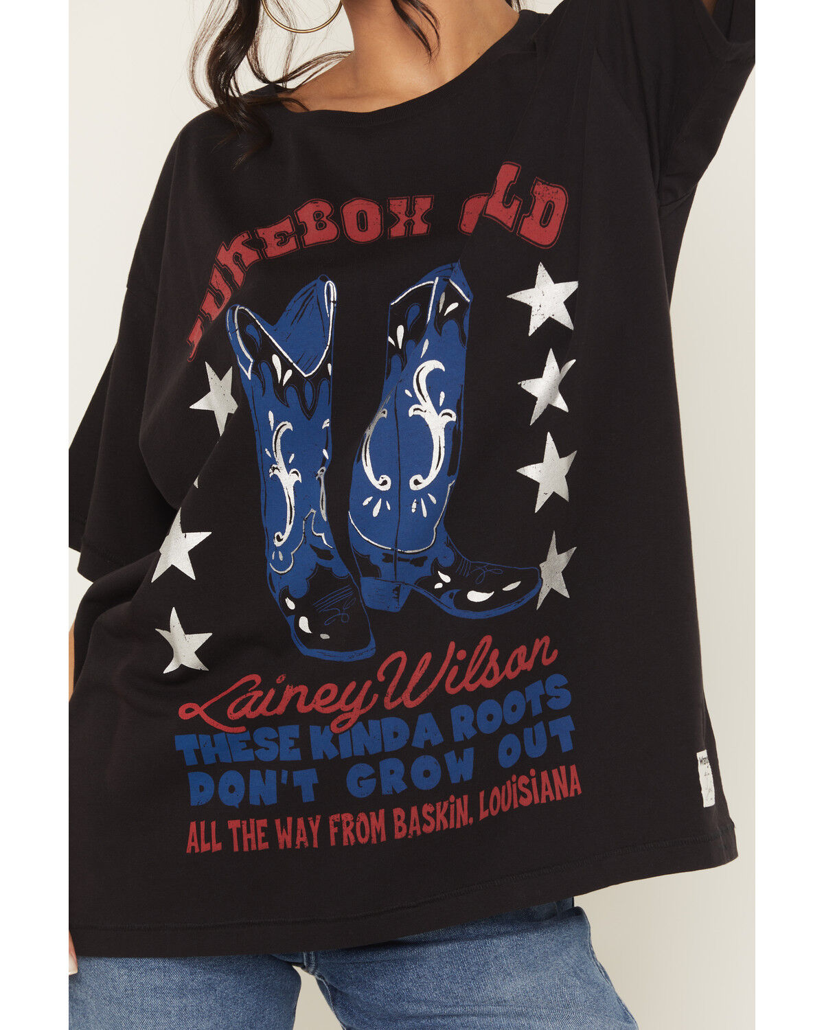 Image #3 - Wrangler X Lainey Wilson Women's Jukebox Gold Short Sleeve Oversized Graphic Tee, Black, hi-res