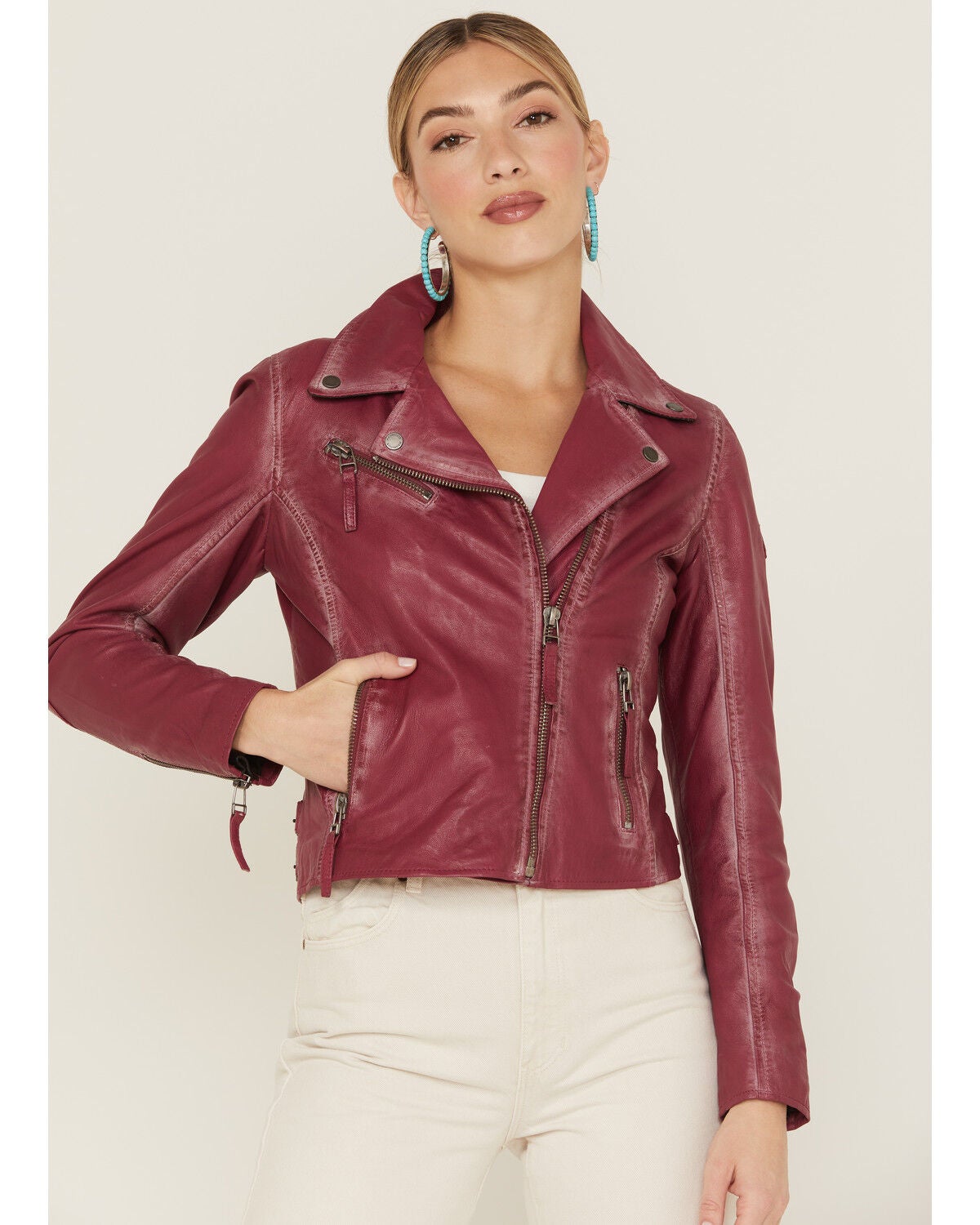 Mauritius Women's Christy Scatter Star Leather Jacket, Hot Pink, hi-res