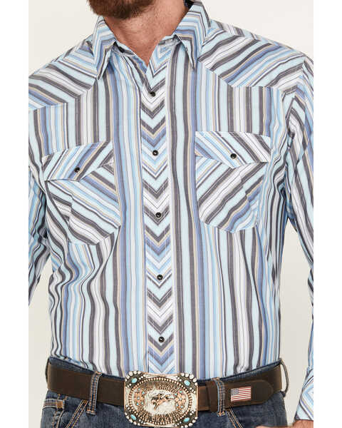 Image #3 - Wrangler Men's Silver Edition Striped Print Long Sleeve Snap Western Shirt, Blue, hi-res