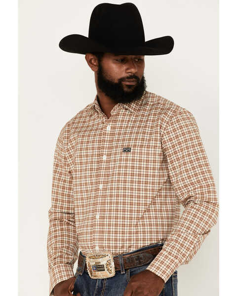 Image #2 - Kimes Ranch Men's Taos Small Plaid Print Long Sleeve Button Down Shirt, Sand, hi-res