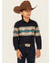 Image #1 - Roper Boys' Southwestern Border Print Long Sleeve Pearl Snap Western Shirt, Blue, hi-res