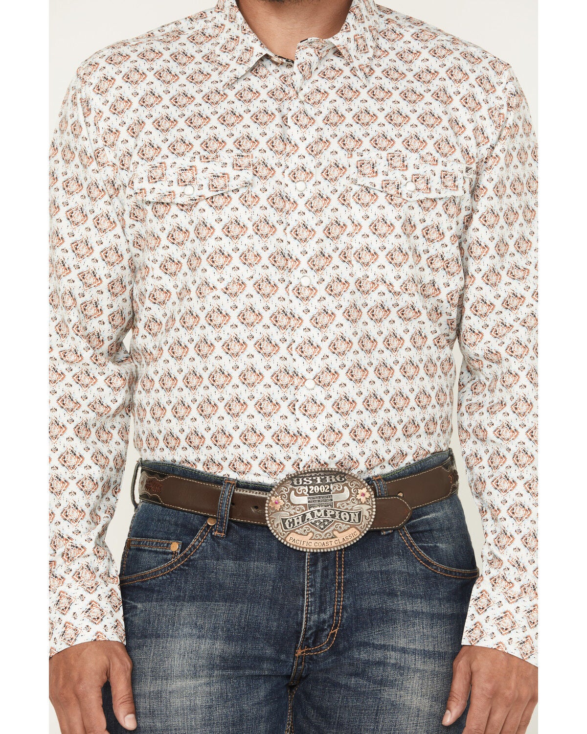 Image #3 - RANK 45&reg; Men's Romans Medallion Print Long Sleeve Snap Performance Western Shirt, White, hi-res