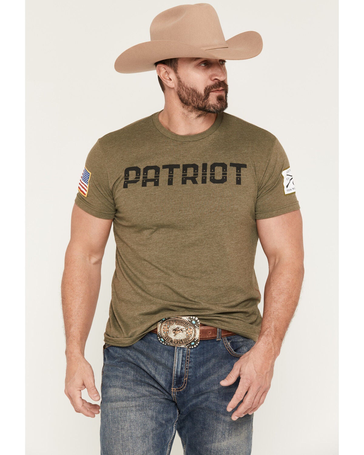 Image #1 - Grunt Style Men's Patriot Short Sleeve Graphic T-Shirt, Olive, hi-res