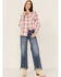 Flag & Anthem Women's Plaid Print Chest Pocket Long Sleeve Shirt , Pink, hi-res