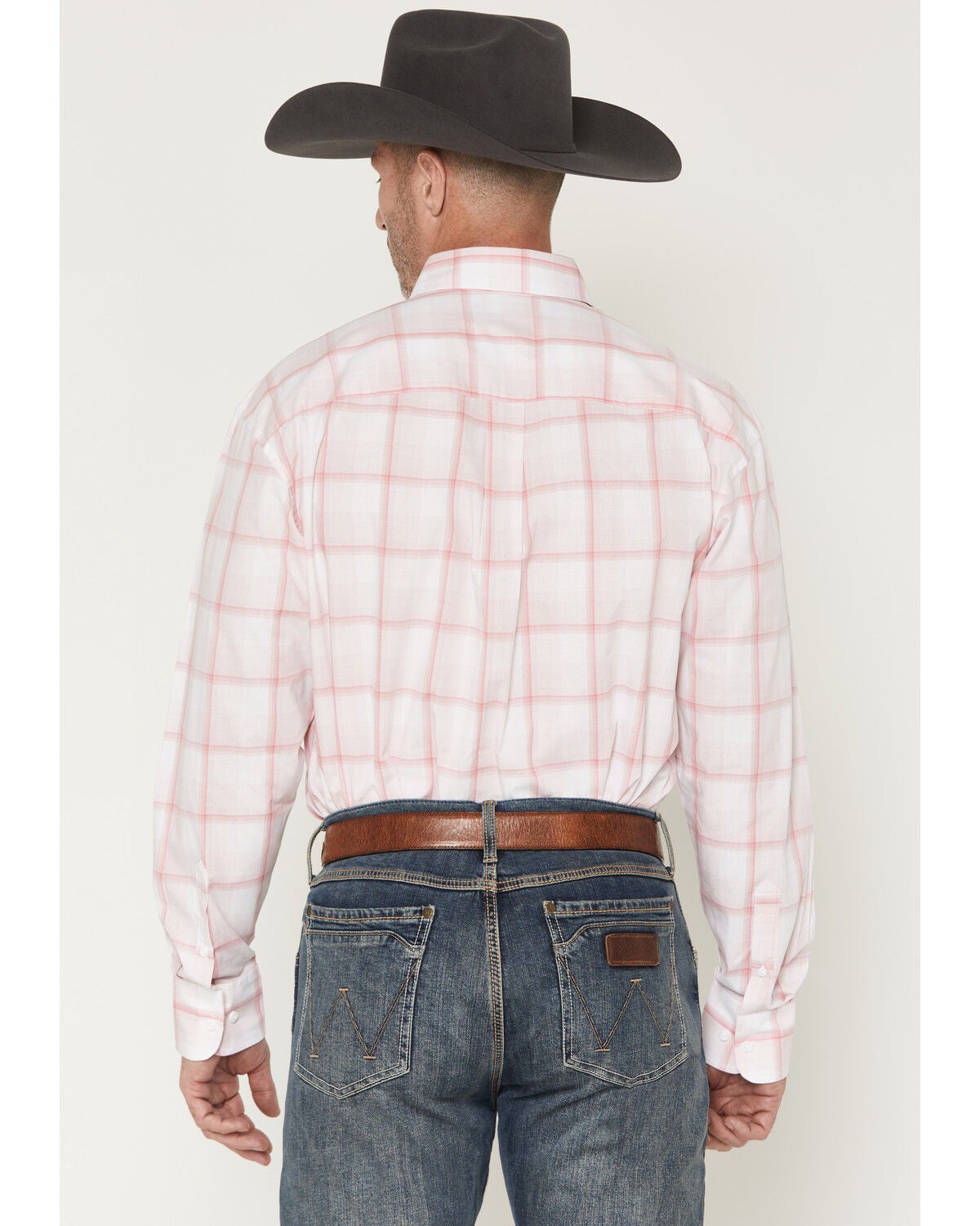 Image #4 - Wrangler Men's Bucking Cancer Plaid Print Long Sleeve Button-Down Western Shirt, Pink, hi-res