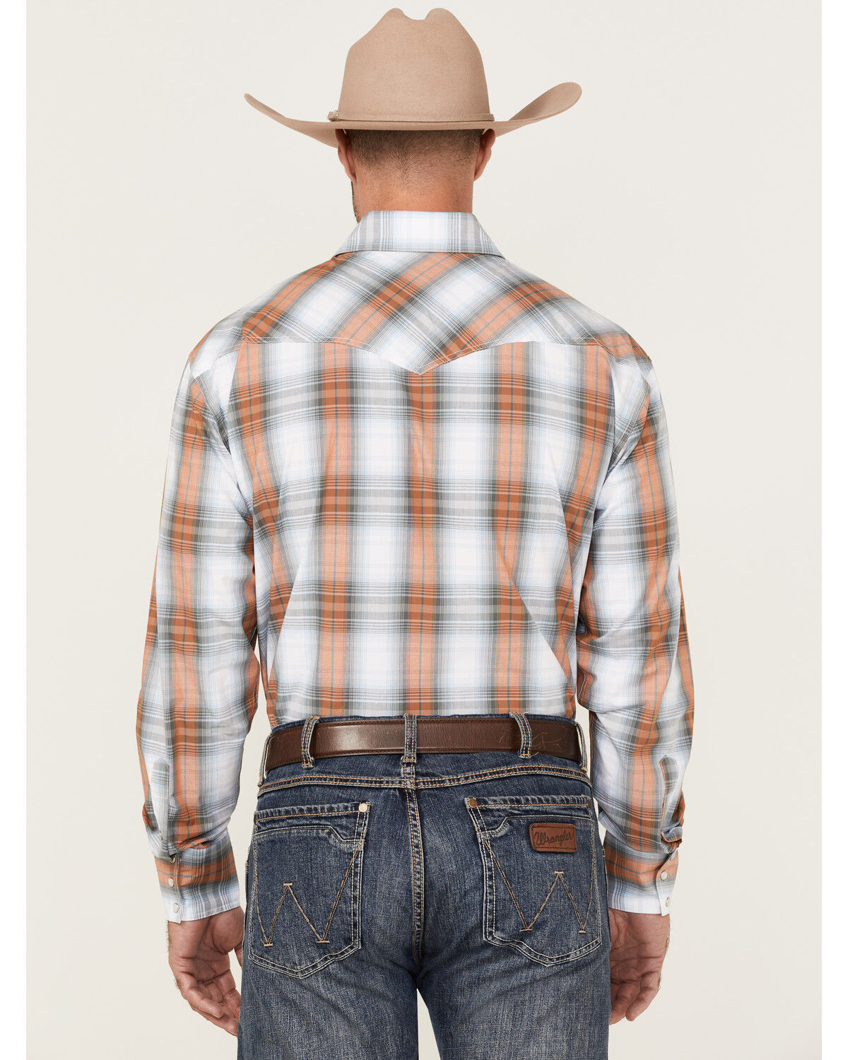 Image #4 - Roper Men's Setting Sun Large Ombre Plaid Long Sleeve Pearl Snap Western Shirt, Grey, hi-res