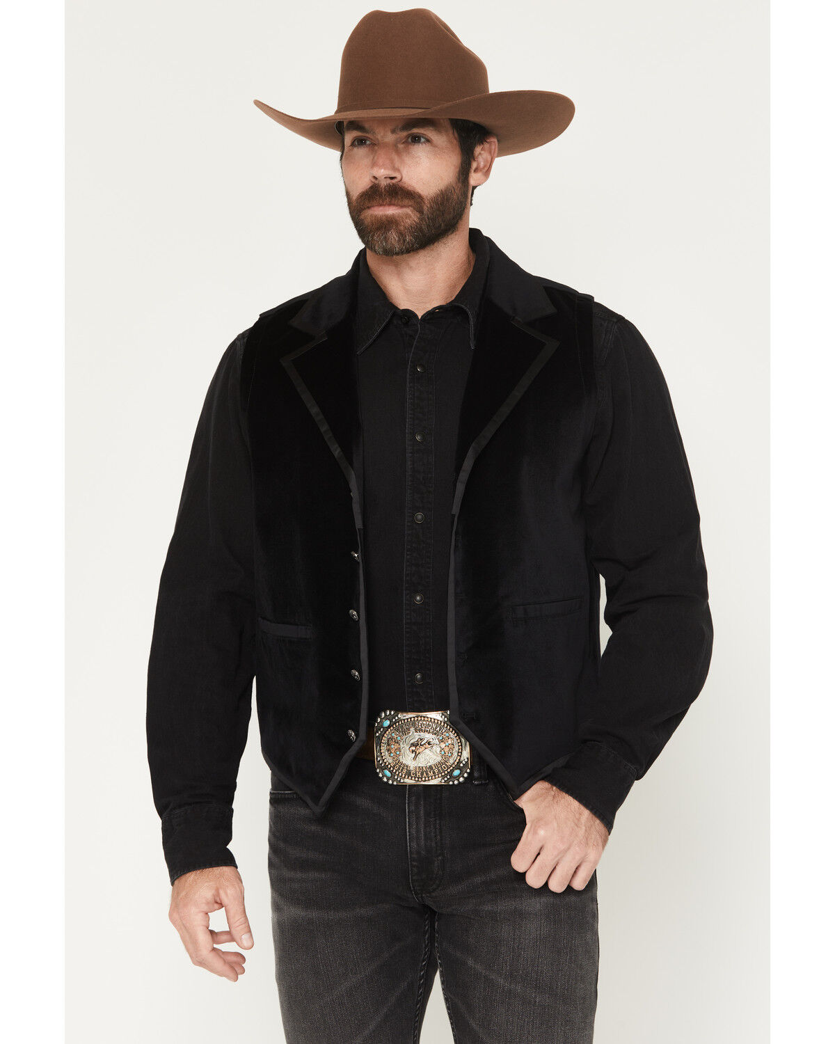 Image #1 - Moonshine Spirit Men's Single Breasted Velvet Vest, Black, hi-res