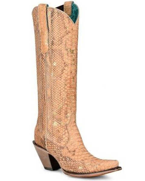 Image #1 - Corral Women's Full Exotic Python Tall Western Boots - Snip Toe, Natural, hi-res