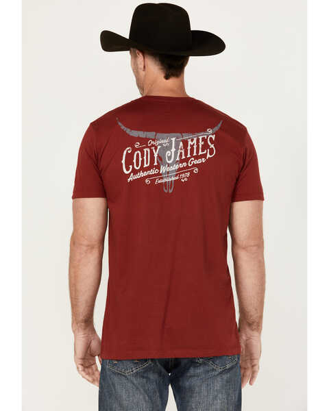 Cody James Men's Long Horn Short Sleeve Graphic T-Shirt, Burgundy, hi-res