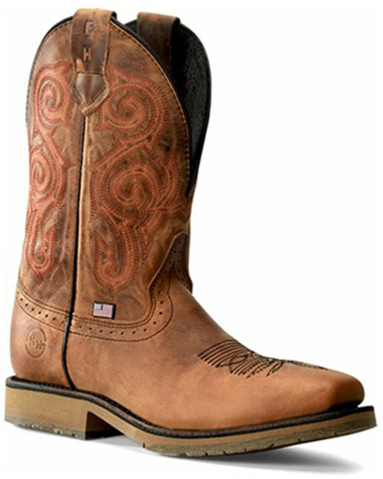 Double H Men's Bertram Western Work Boots - Steel Toe, Brown, hi-res