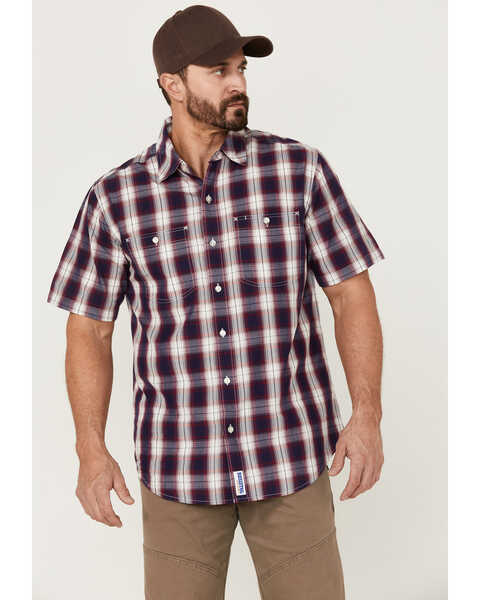 Resistol Men's Atlantis Ombre Plaid Print Short Sleeve Button Down Western Shirt , Navy, hi-res