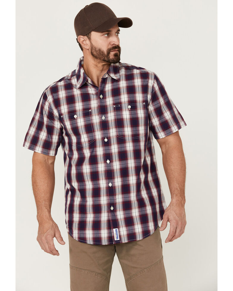 Resistol Men's Atlantis Ombre Plaid Short Sleeve Button-Down Western Shirt , Navy, hi-res