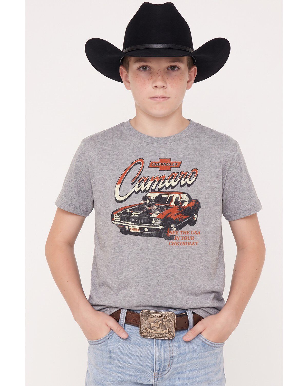 Chevy Boys' Vintage Camaro Short Sleeve Graphic T-Shirt, Grey, hi-res