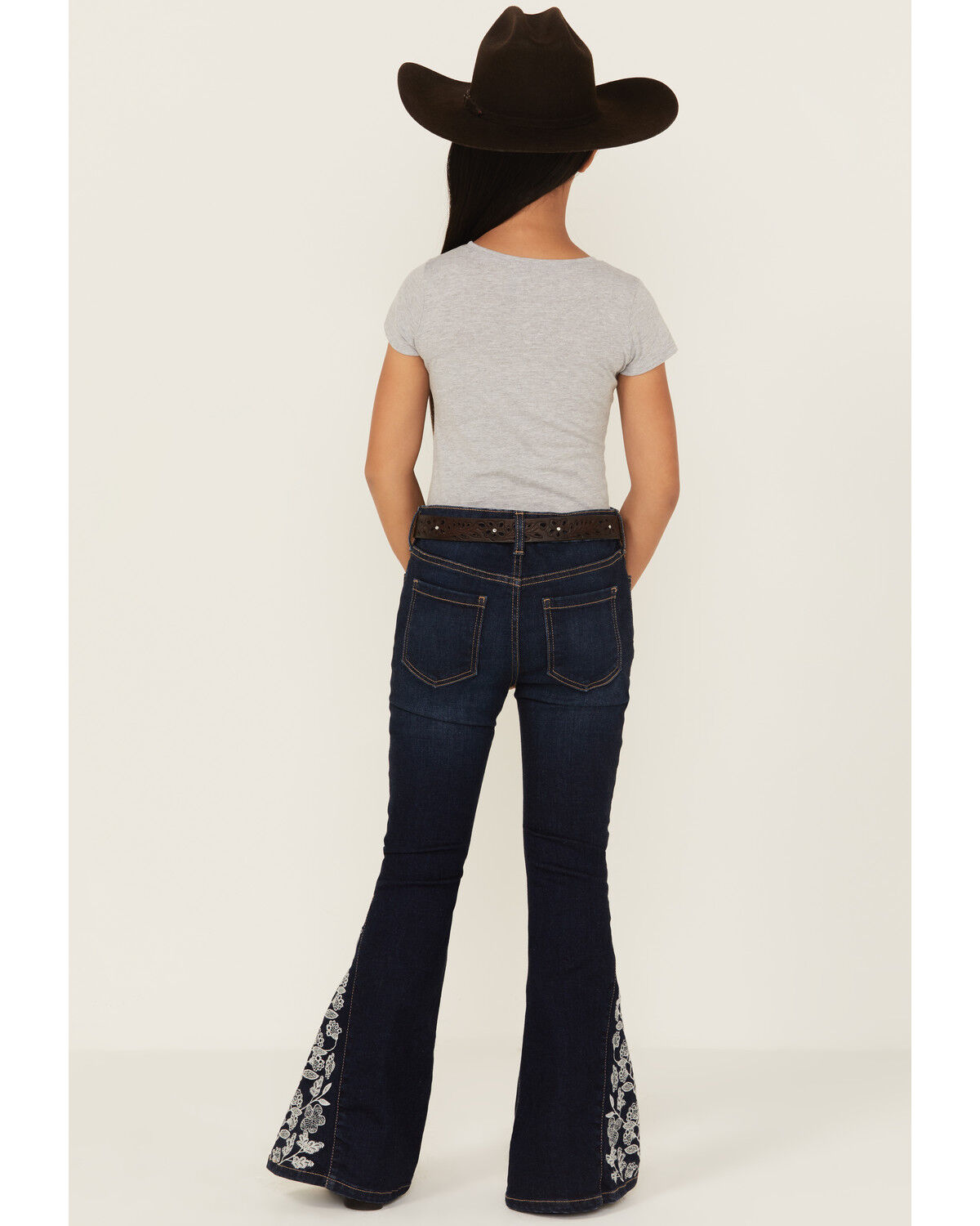 Image #3 - Shyanne Girls' Lacey Dark Wash Lace Inset Flare Stretch Denim Jeans, Dark Wash, hi-res