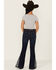 Image #3 - Shyanne Girls' Lacey Dark Wash Lace Inset Flare Stretch Denim Jeans, Dark Wash, hi-res
