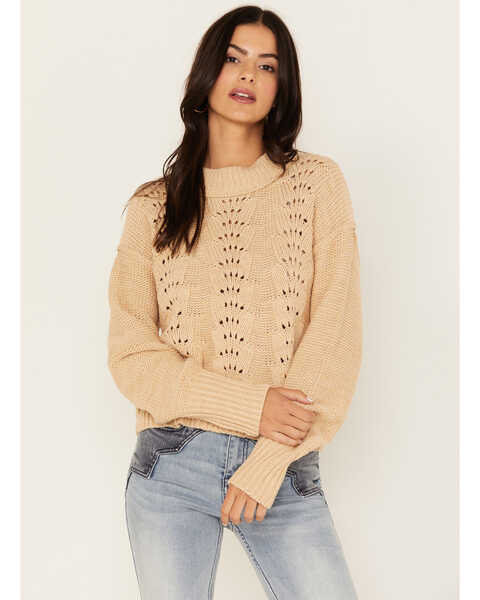 Image #1 - Free People Women's Sandcastle Bell Song Knit Sweater, Tan, hi-res
