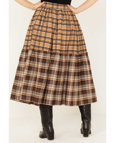 Image #3 - Miss Me Women's Plaid Print Tiered Midi Skirt , Brown, hi-res