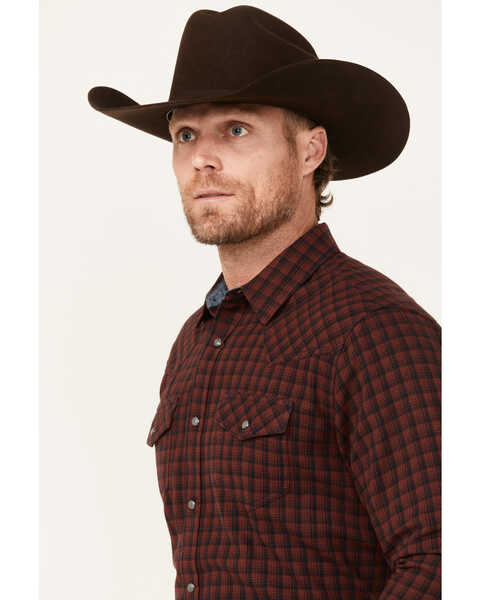 Image #2 - Cody James Men's Long Rider Plaid Print Long Sleeve Snap Western Flannel Shirt, Dark Red, hi-res