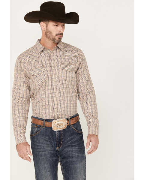 Gibson Men's Saddle Long Sleeve Pearl Snap Western Shirt, Cream, hi-res