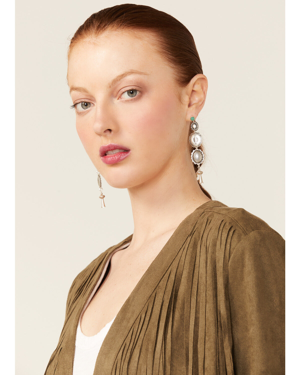 Image #1 - Paige Wallace Women's Turquoise Studded Concho Earrings, Silver, hi-res