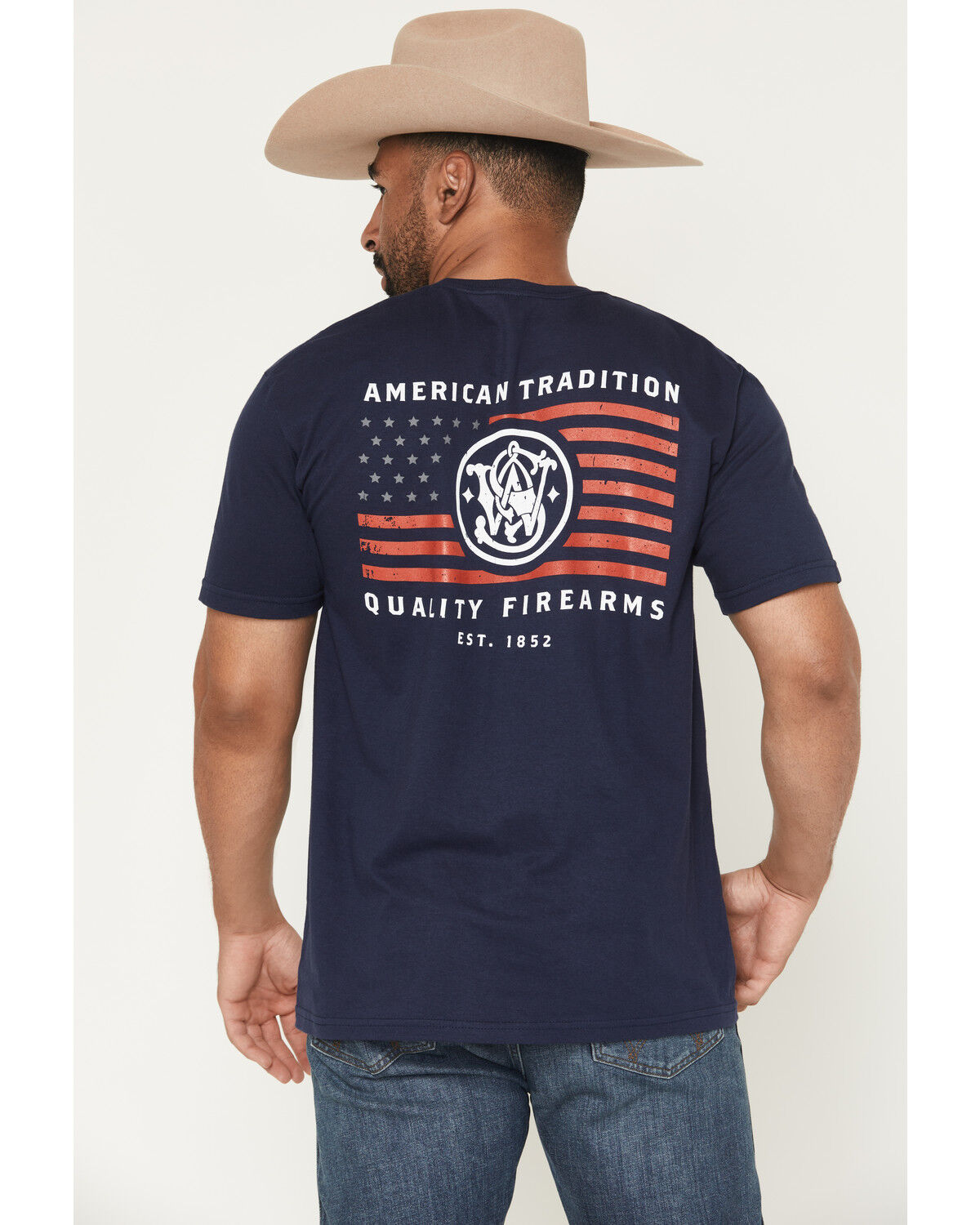 Image #1 - Smith & Wesson Men's American Tradition Short Sleeve Graphic T-Shirt, Navy, hi-res