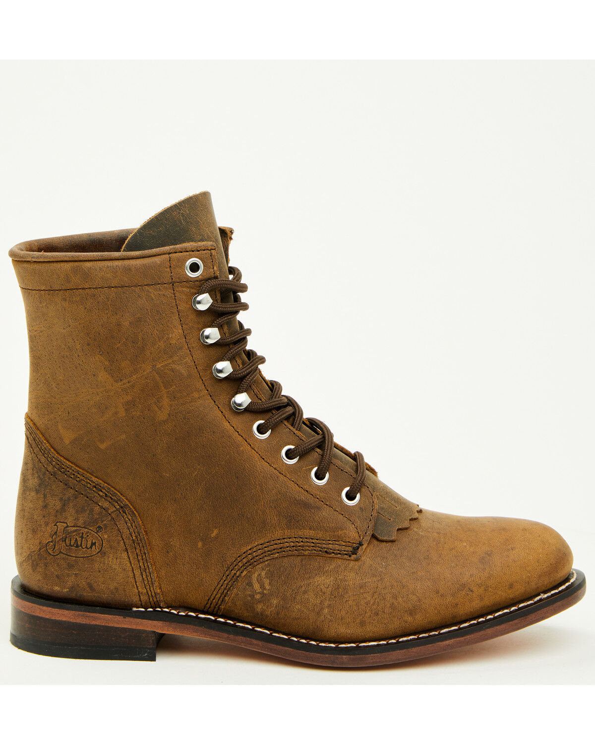 Image #2 - Justin Men's Drennan 7" Lace-Up Roper Boots - Round Toe, Brown, hi-res