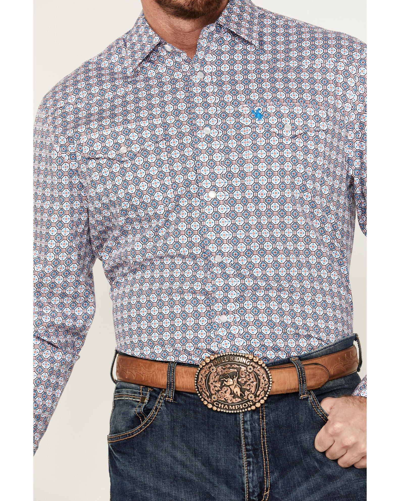 Rodeo Clothing Men's Medallion Print Long Sleeve Pearl Snap Western ...