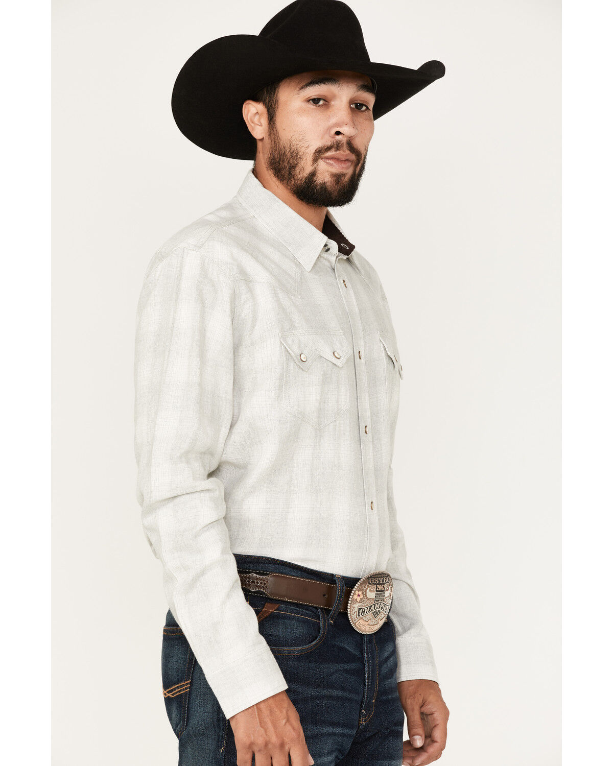 Image #2 - Moonshine Spirit Men's Ethonol Plaid Print Long Sleeve Snap Western Flannel Shirt, Cream, hi-res
