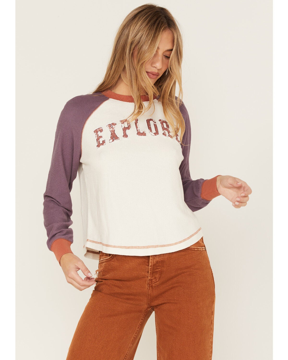 Cleo + Wolf Women's Explore Novelty Raglan Shirt, Ivory, hi-res