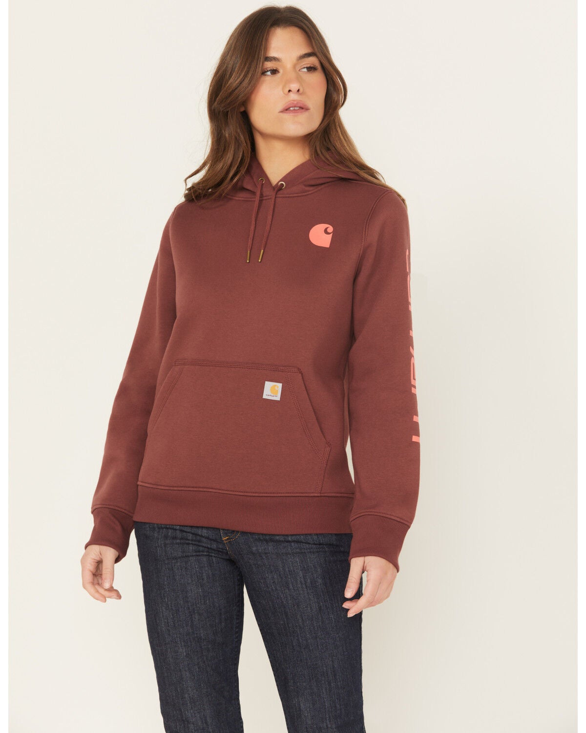 Carhartt Women's Relaxed Fit Midweight Graphic Hoodie, Wine, hi-res