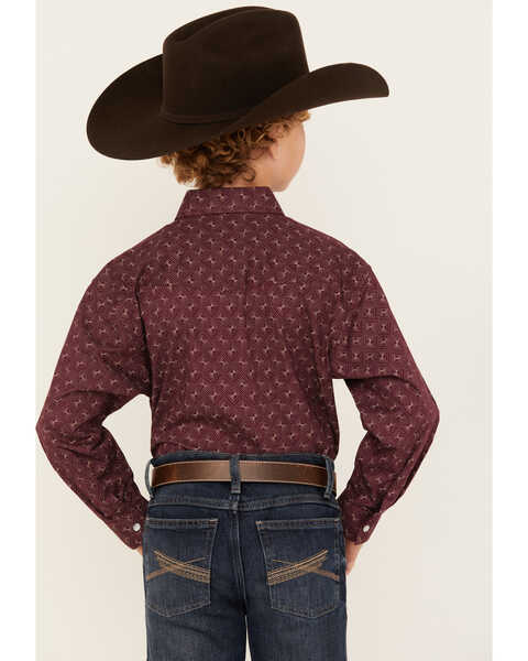 Image #4 - Panhandle Boys' Geo Print Long Sleeve Pearl Snap Western Shirt, Burgundy, hi-res