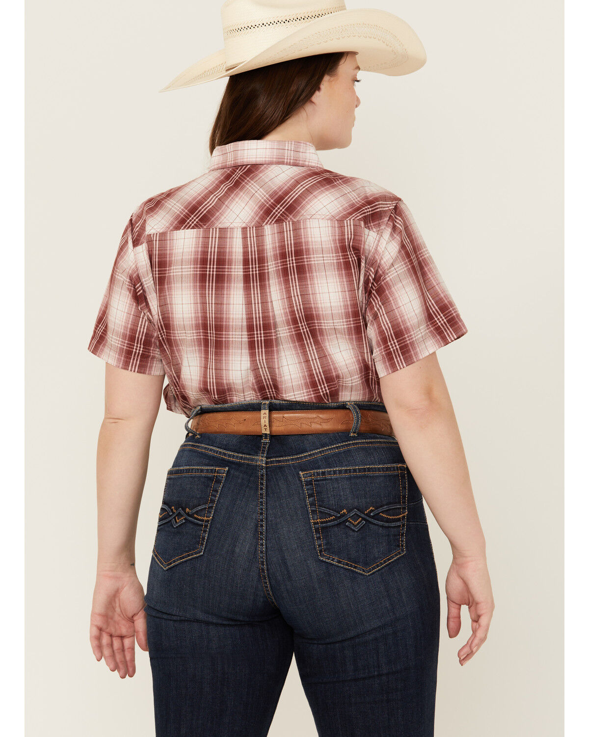 Image #4 - Ariat Women's Billie Jean Plaid Print Short Sleeve Button-Down Western Shirt - Plus, Rust Copper, hi-res