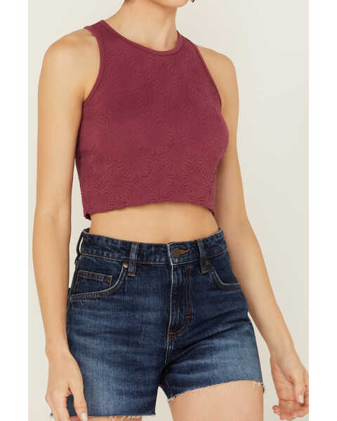 Image #3 - Fornia Women's Floral High Neck Cropped Top , Fuchsia, hi-res