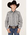 Image #1 - Panhandle Boys' Zig Zag Stripe Print Long Sleeve Western Snap Shirt, Silver, hi-res