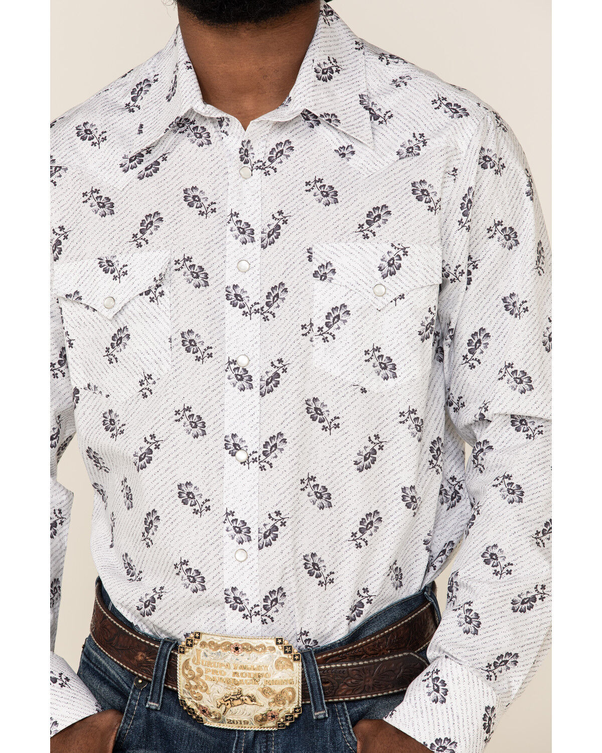 Image #3 - Rock & Roll Denim Men's White Floral Print Long Sleeve Western Shirt, , hi-res