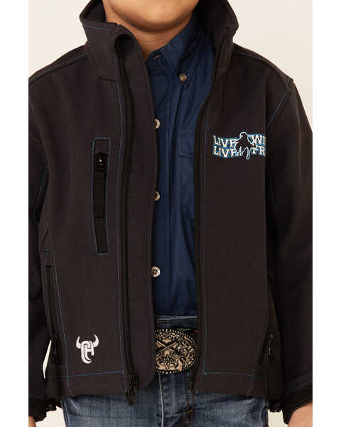 Image #3 - Cowboy Hardware Boys' Dark Brown Live Wild Embroidered Zip-Front Poly Shell Jacket , , hi-res