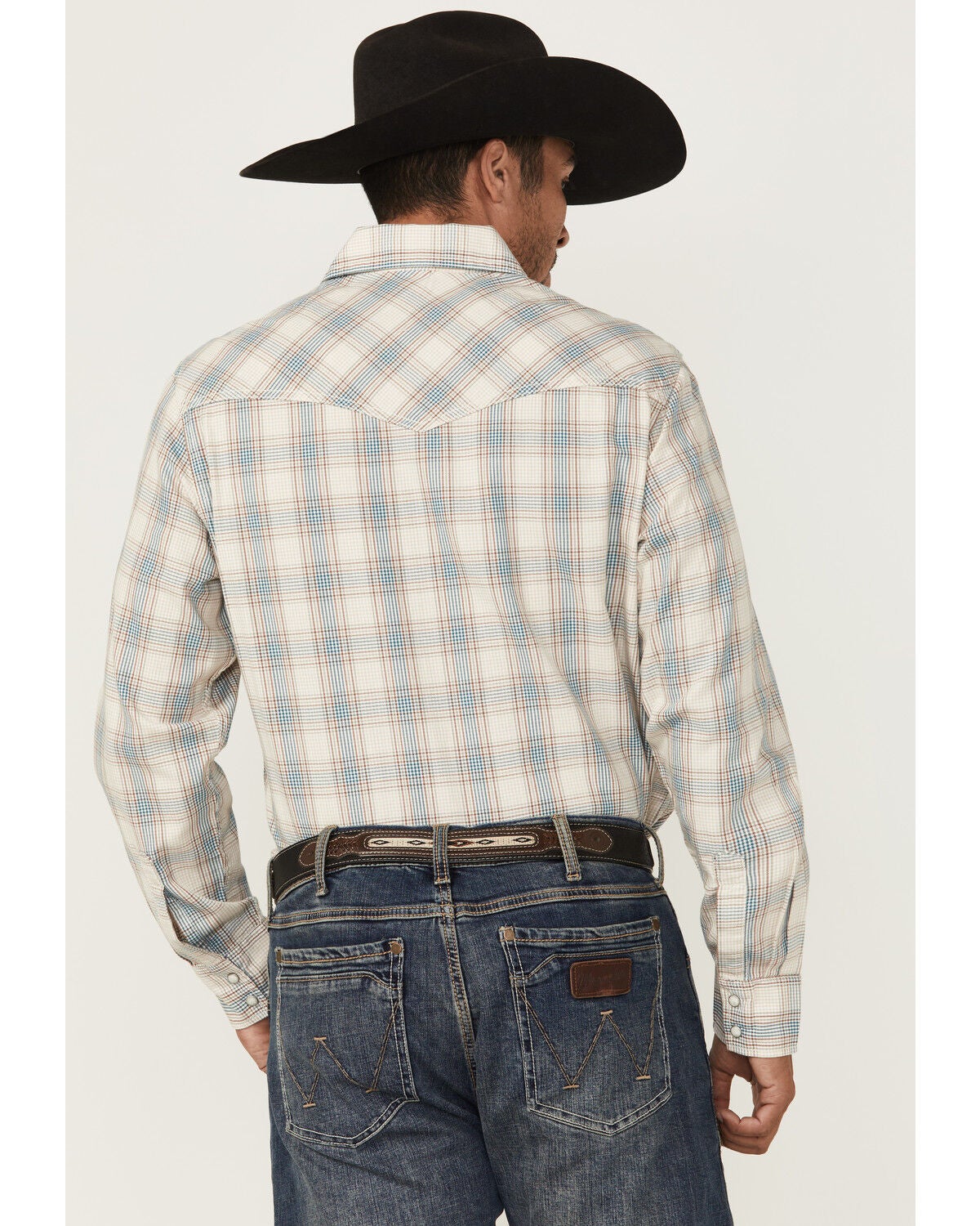 Image #4 - Wrangler Retro Men's Plaid Print Long Sleeve Snap Western Shirt, Cream, hi-res